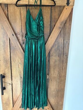 NWT XS Green Metallic Halter Maxi Dress